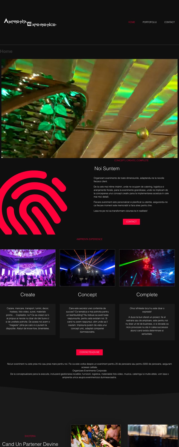 Pagina principală a site-ului Amprenta Experience